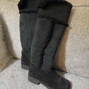La Canadienne Tall Knee High Boots Black Suede Shearling Lined Womens Size 7.5